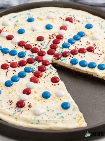 Patriotic Brownie Pizza with slice taken out