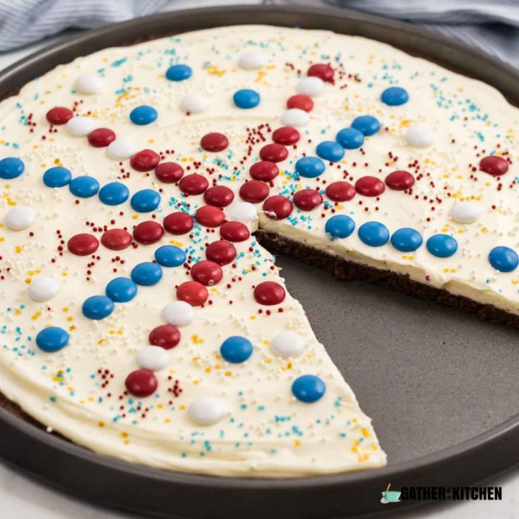 Patriotic Brownie Pizza with slice taken out