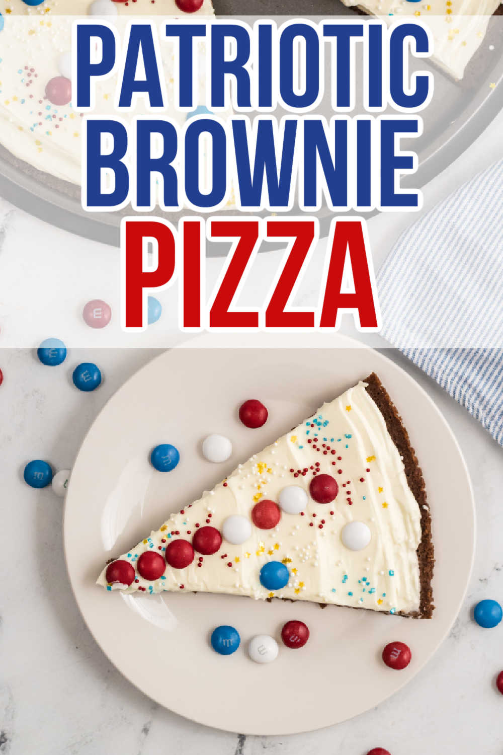 Top says "Patriotic Brownie Pizza" and bottom has a slice of brownie pizza.