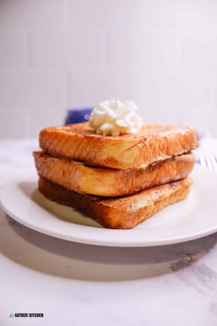 Stack of eggnog French toast.