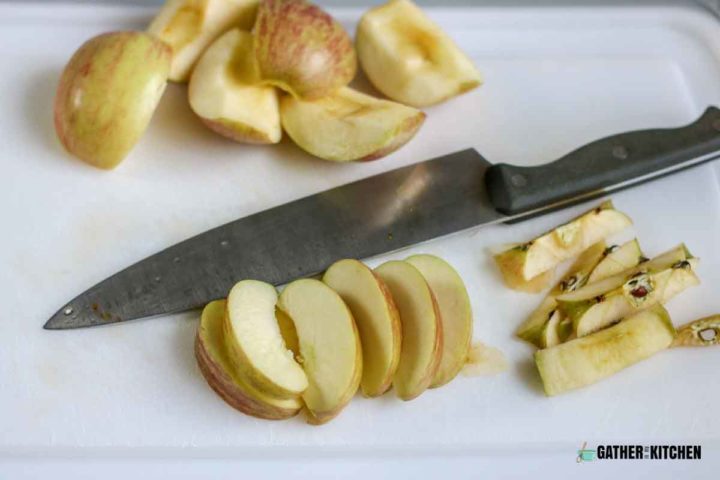 Cutting up apples.