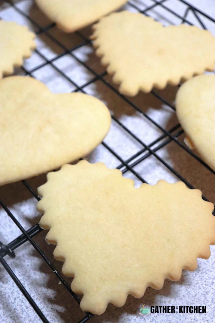 Heart cookies cooling.
