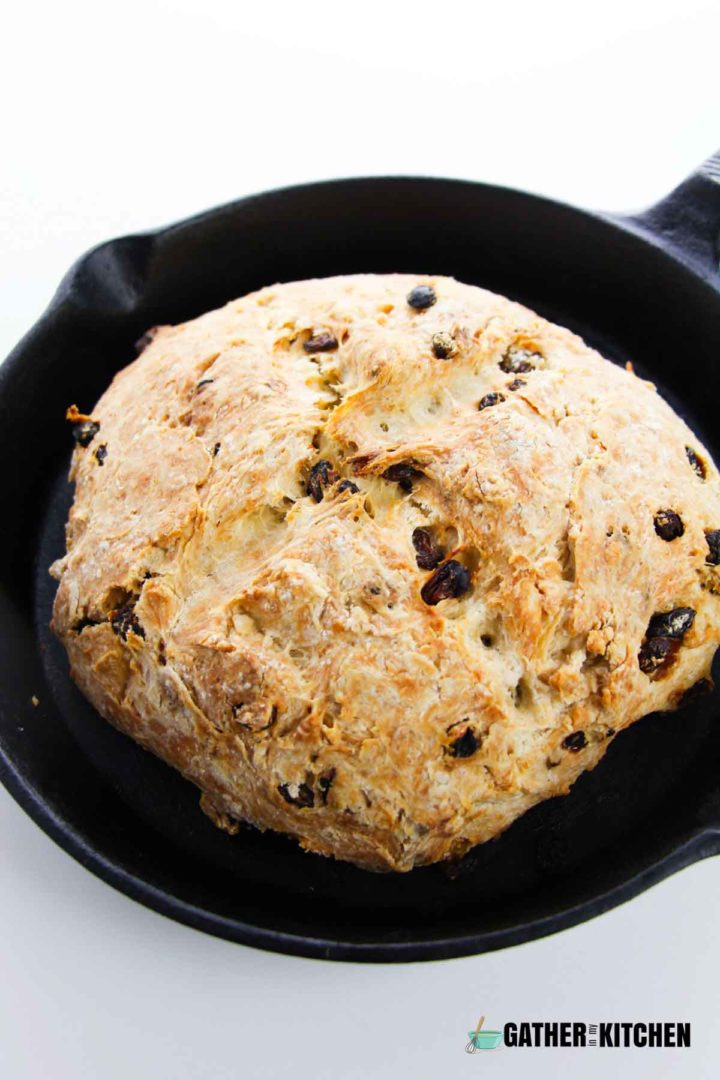 Baked bread in the cast iron skillet.
