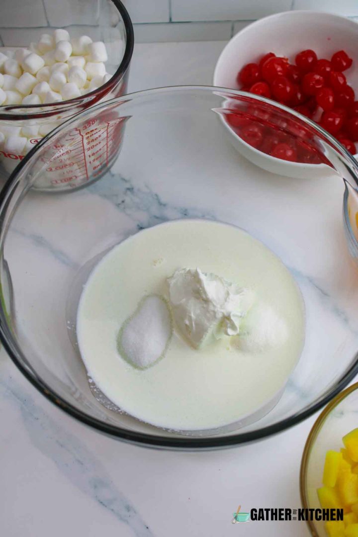 heavy cream, sugar, and sour cream in large bowl.