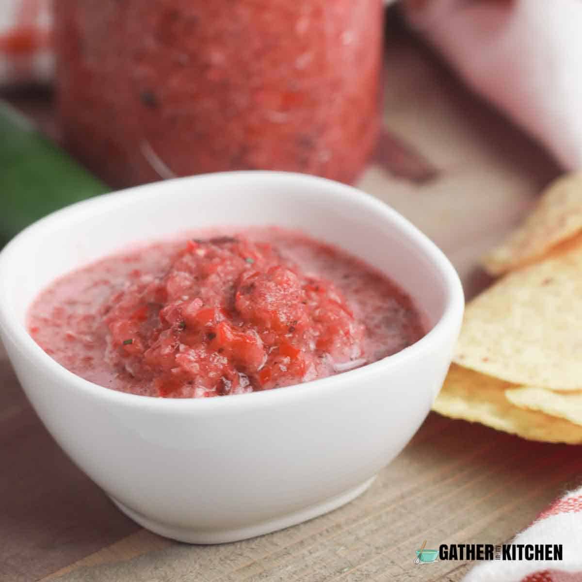 Fresh homemade salsa in a bowl.