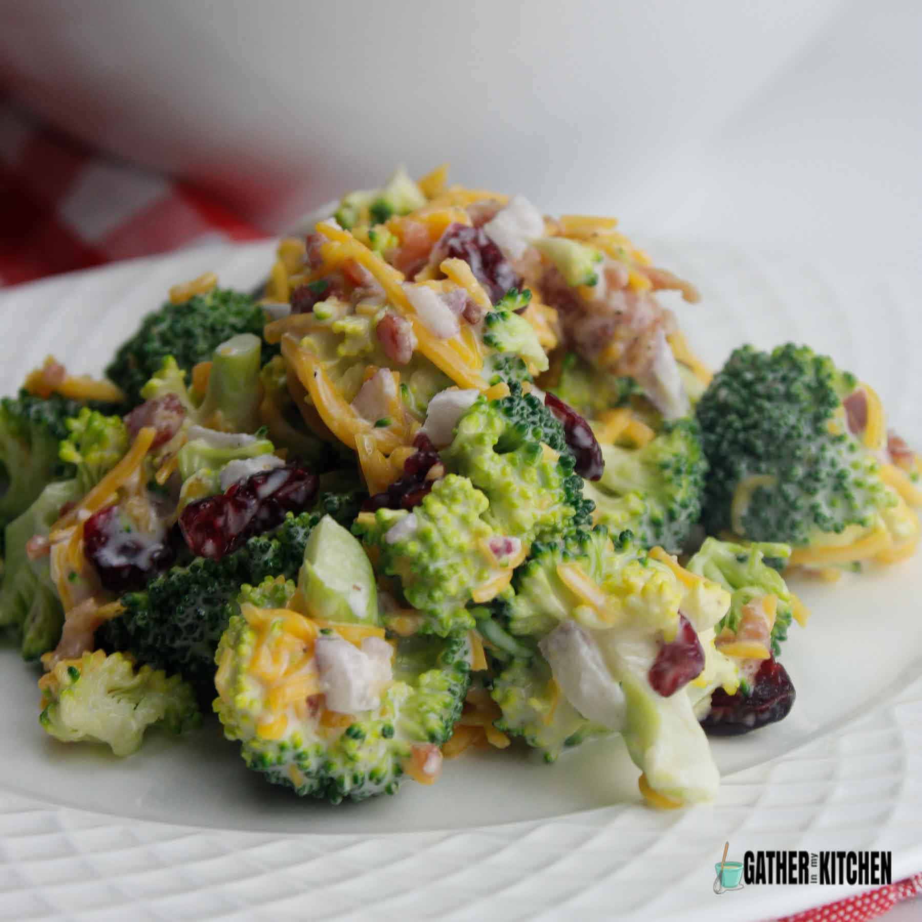 Broccoli salad on plate.
