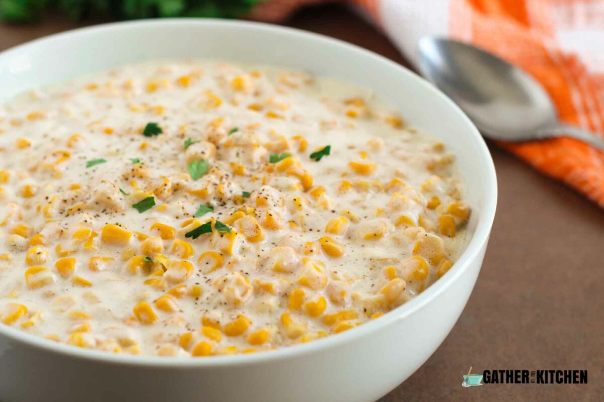 creamed corn in a bowl.
