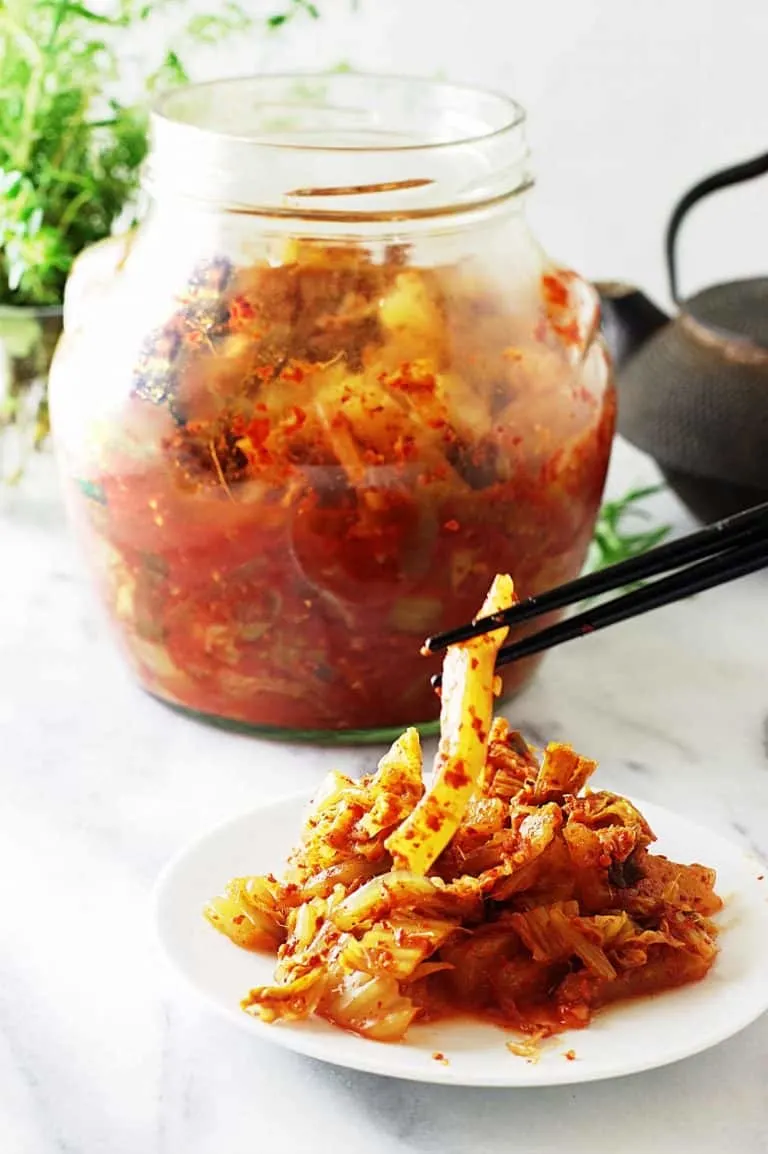 Kimchi on a plate.