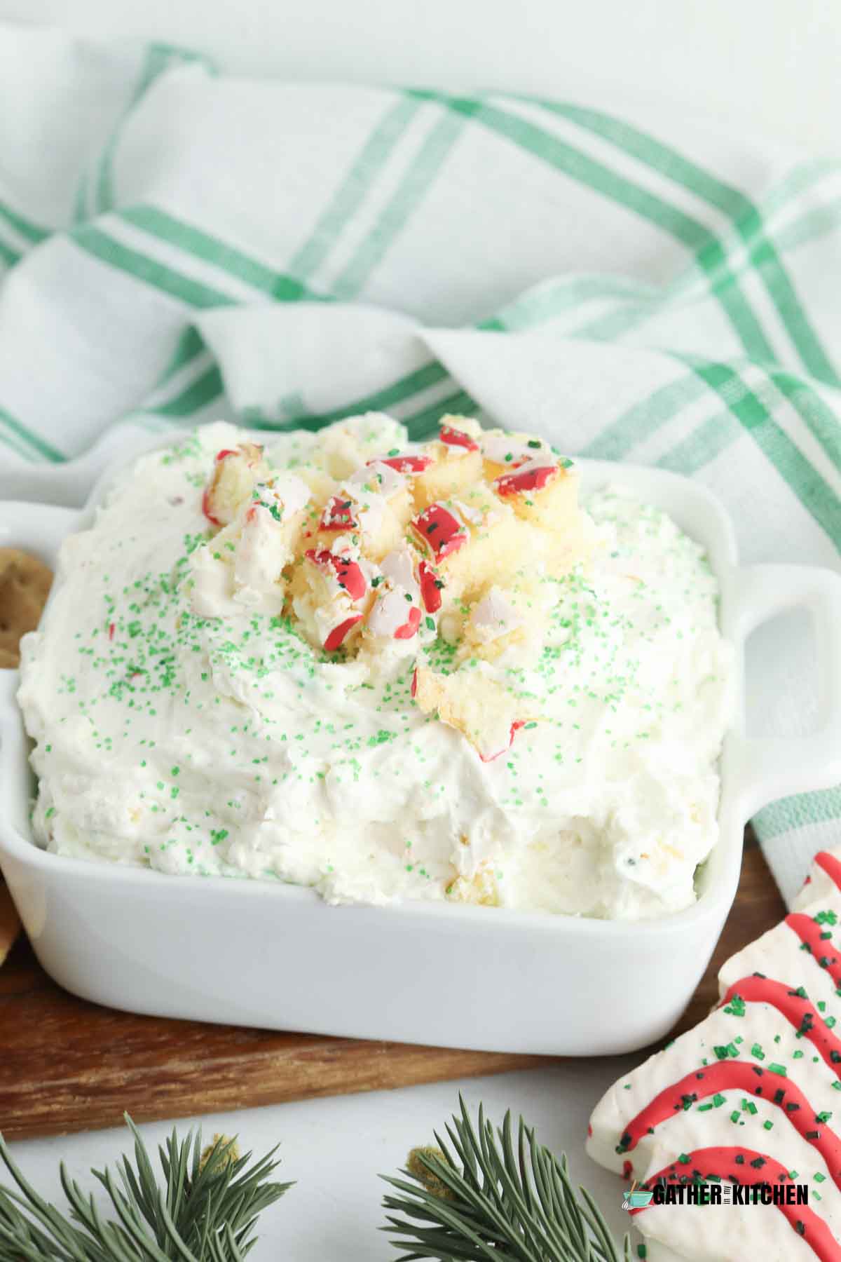 Christmas tree cake dip in a bowl.