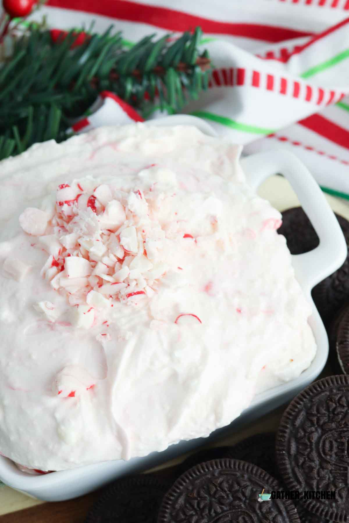 Top down view of peppermint dip.