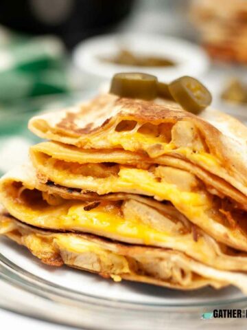 Stack of copycat Taco Bell air fryer quesadilla in a pile.