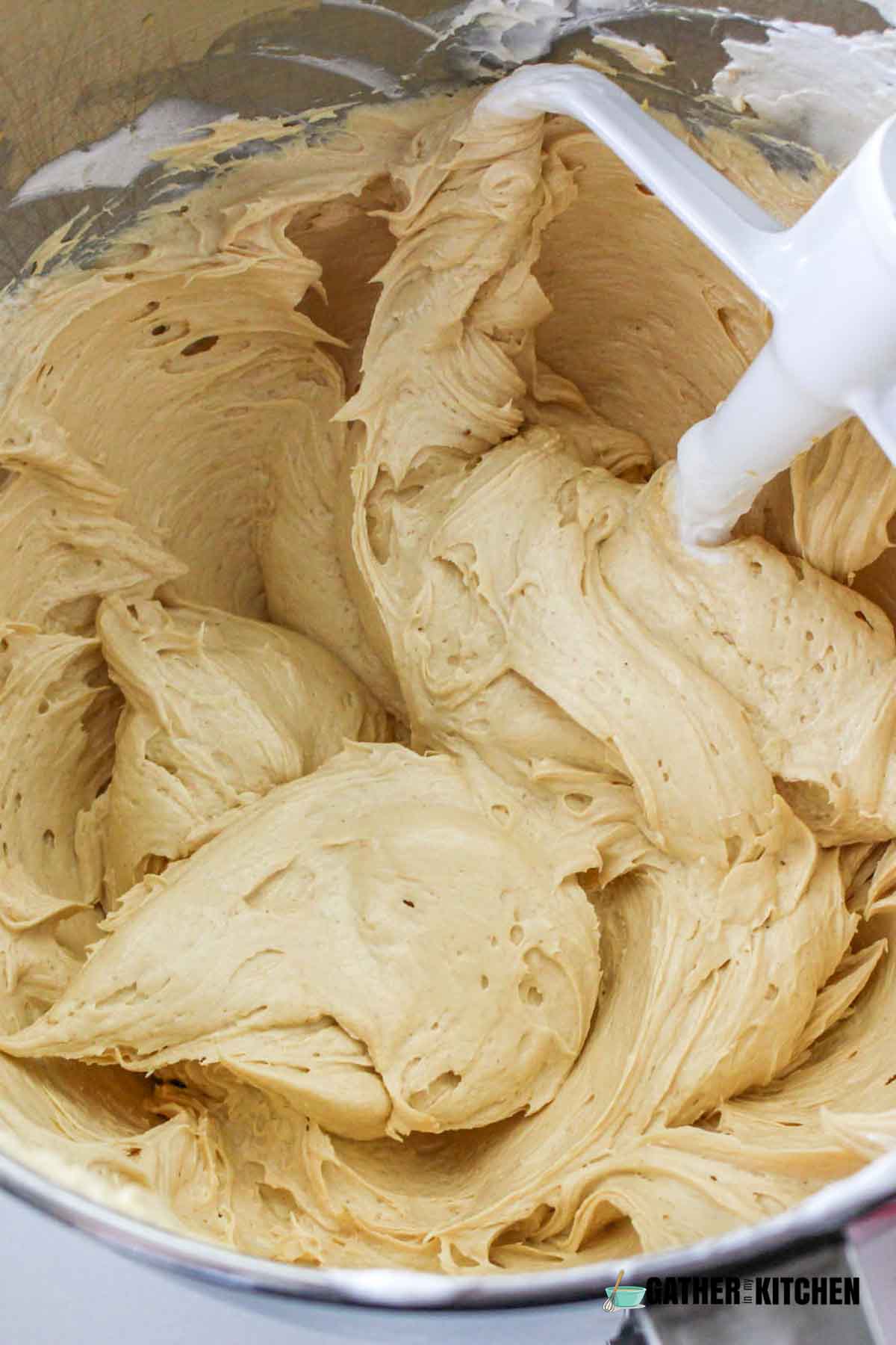 Whipped topping mixed into peanut butter mixture.