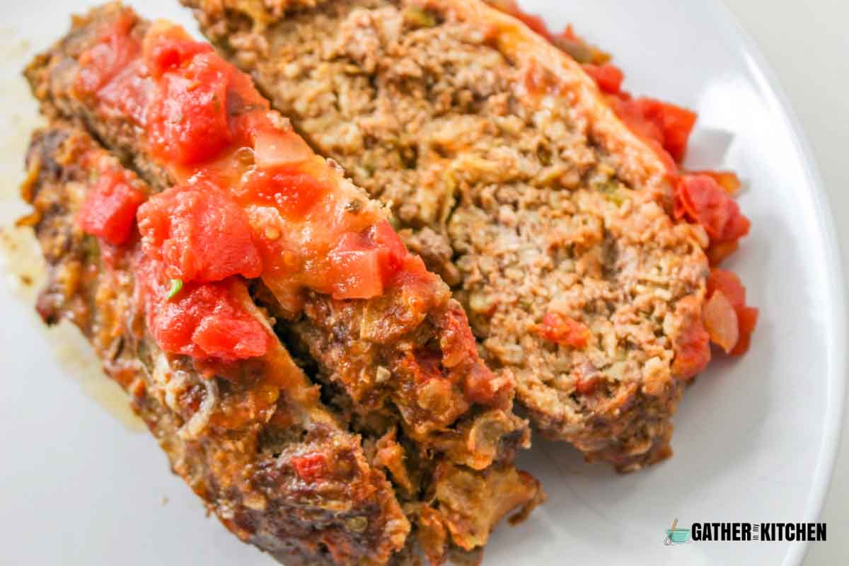 Slices of meatloaf on a plate.