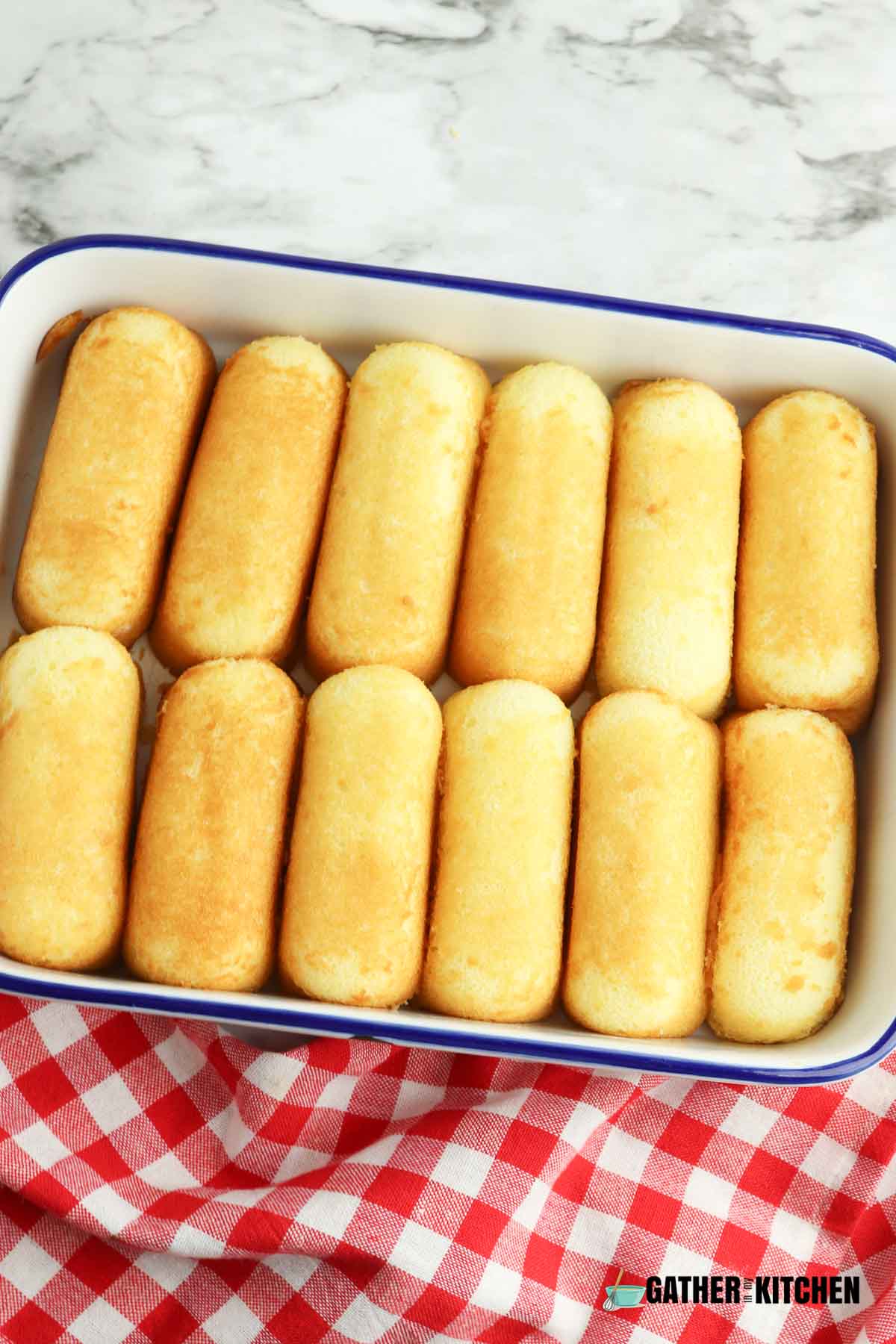 Baking dish with Twinkies on the bottom.