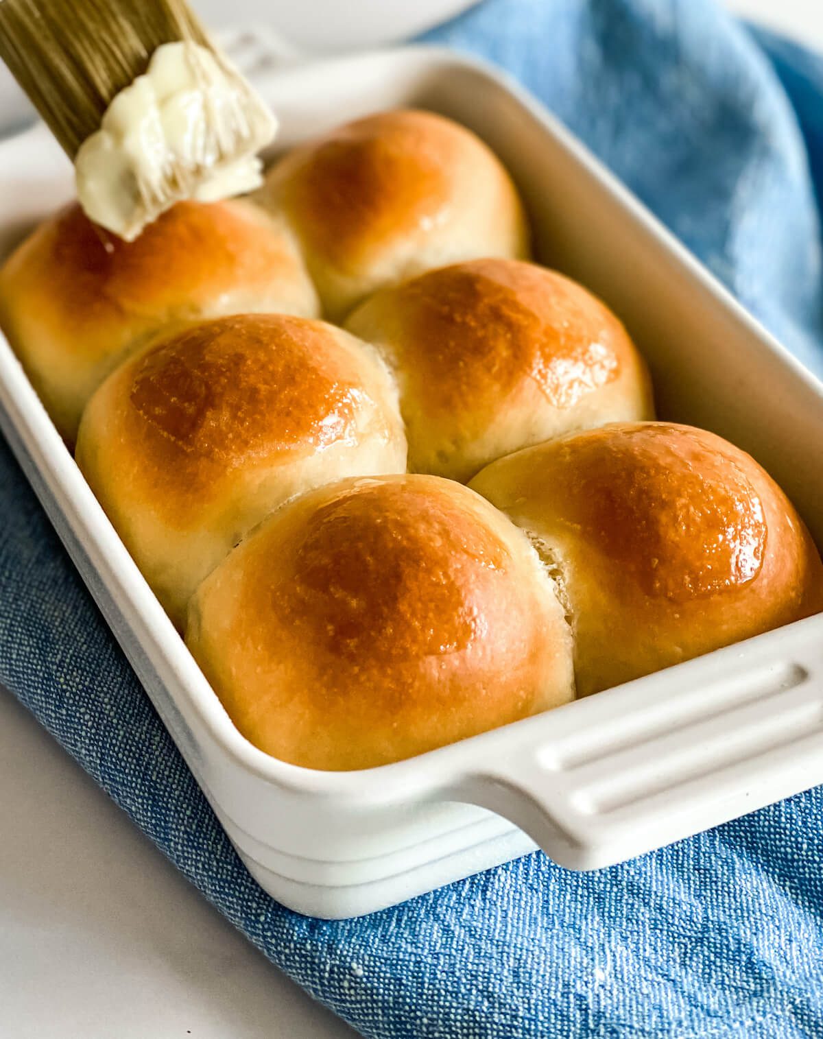 soft dinner rolls in a baking dish.