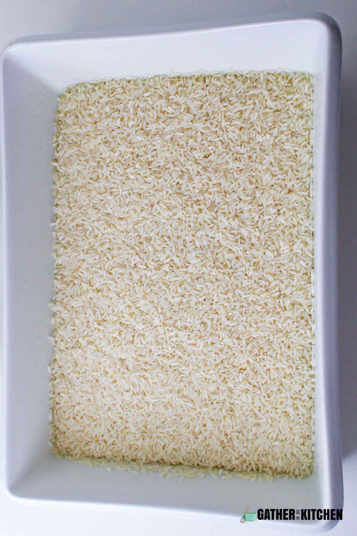 A tray filled with rice.