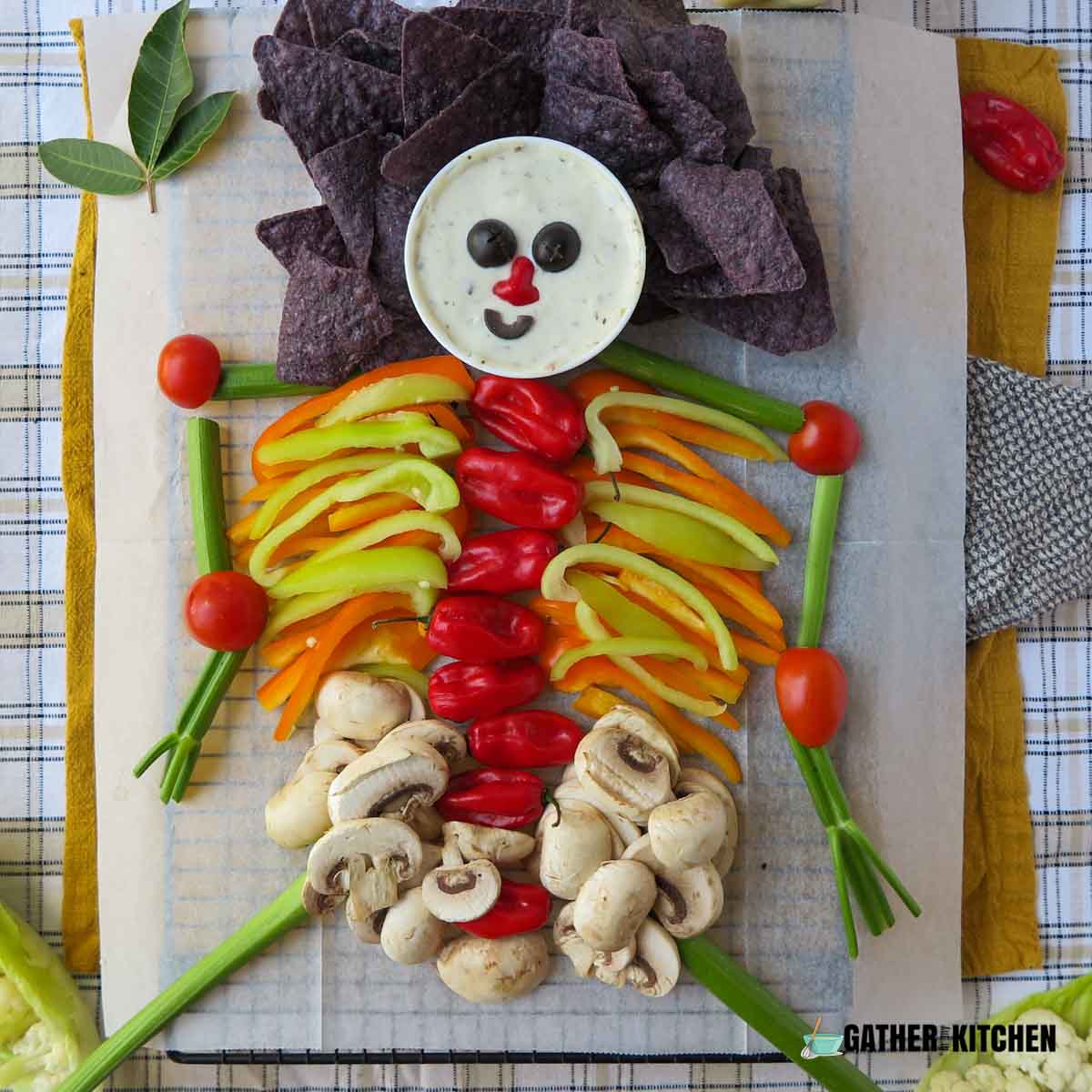 Top down of a fully assembled veggie skeleton.