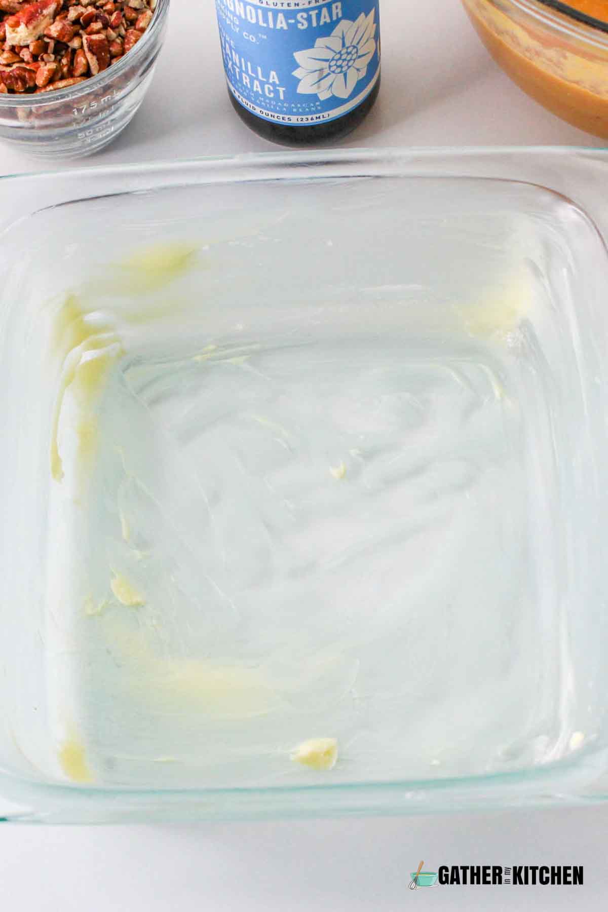 Baking dish greased with butter.