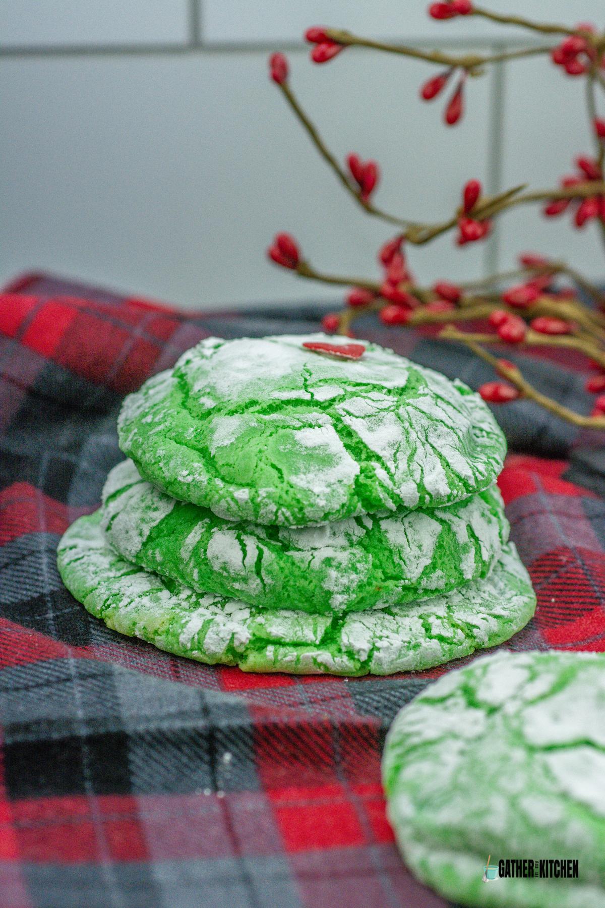 A pile of Grinch cookies.