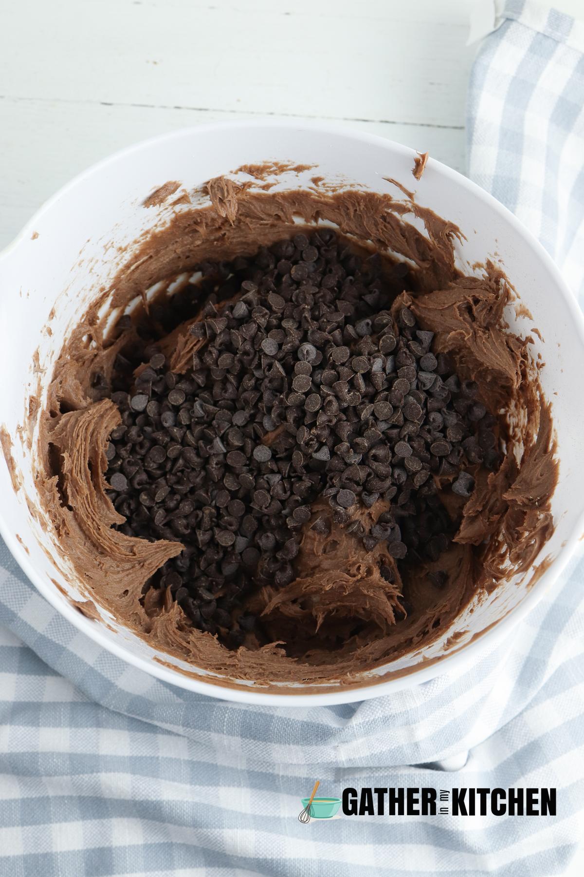 Chocolate chips added to brownie batter dip batter.