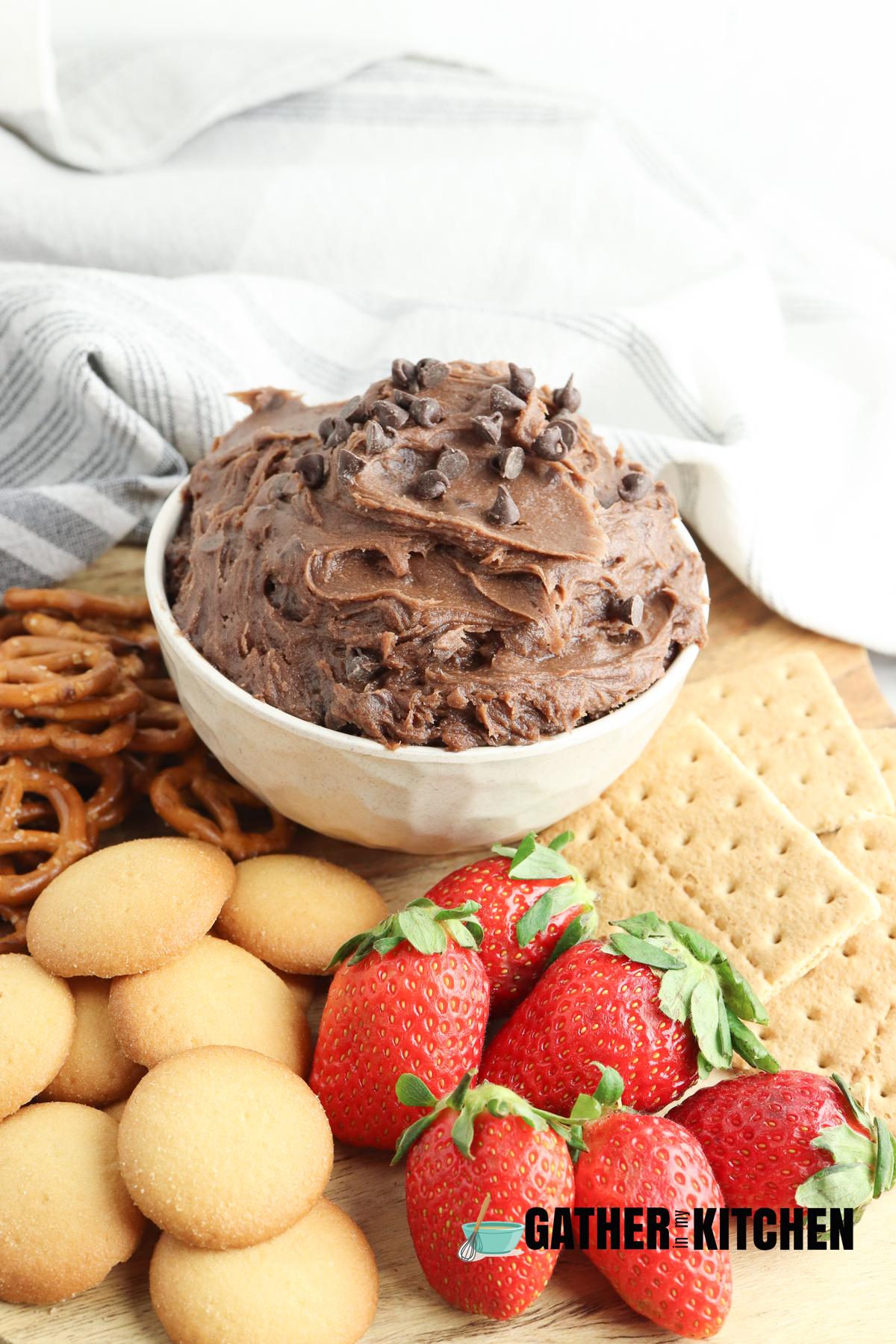 Homemade brownie batter dip in a bowl..