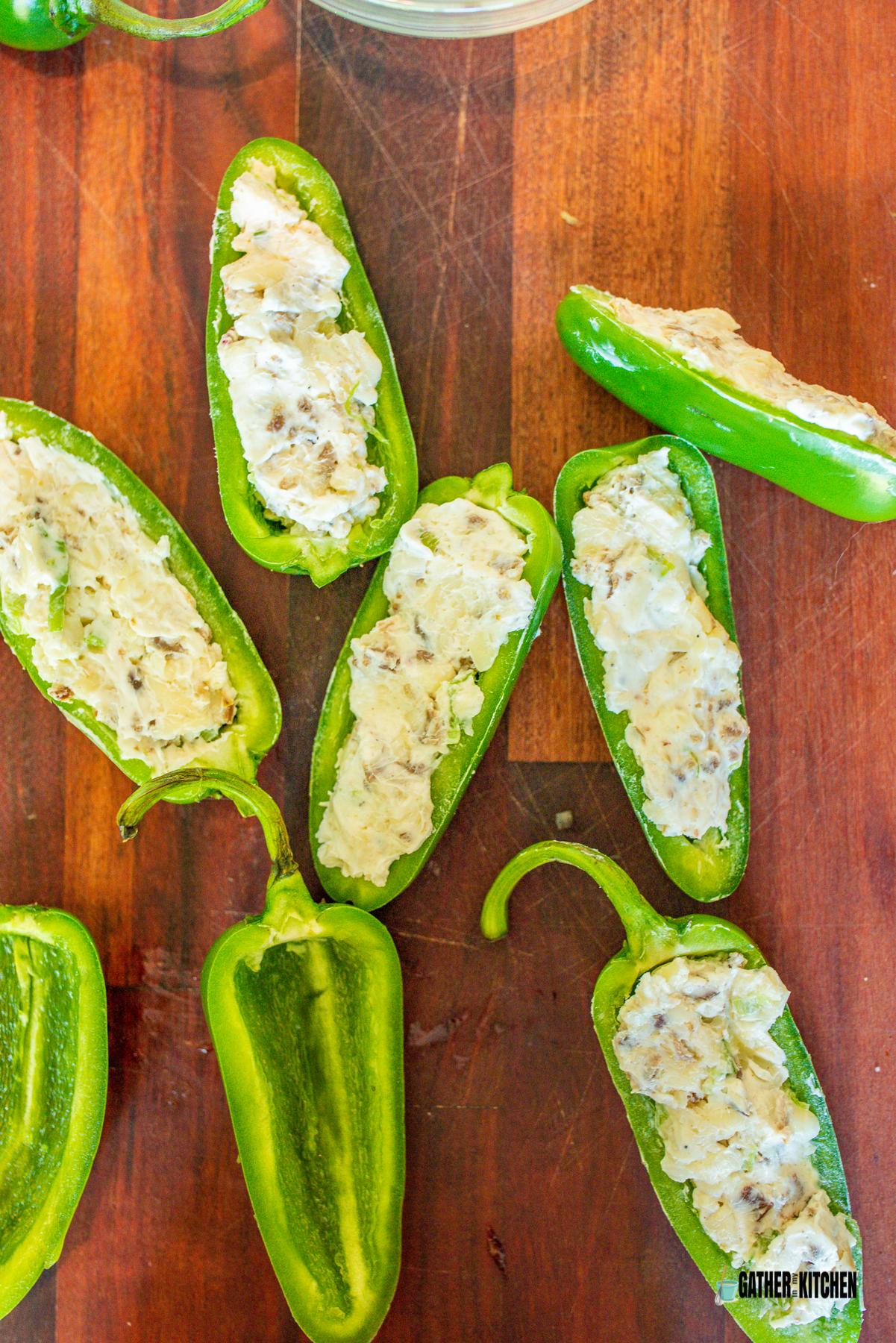 Jalapeno popper stuffed with cream cheese filling.