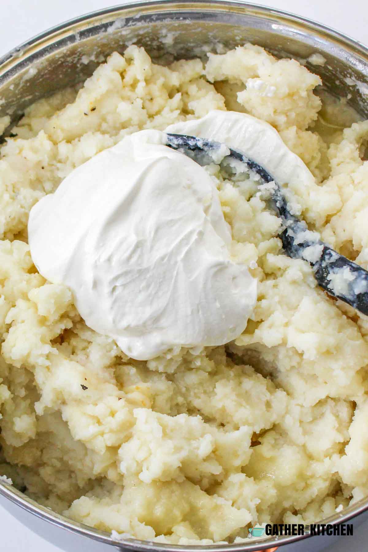 Mashed potatoes mixed with cream cheese.