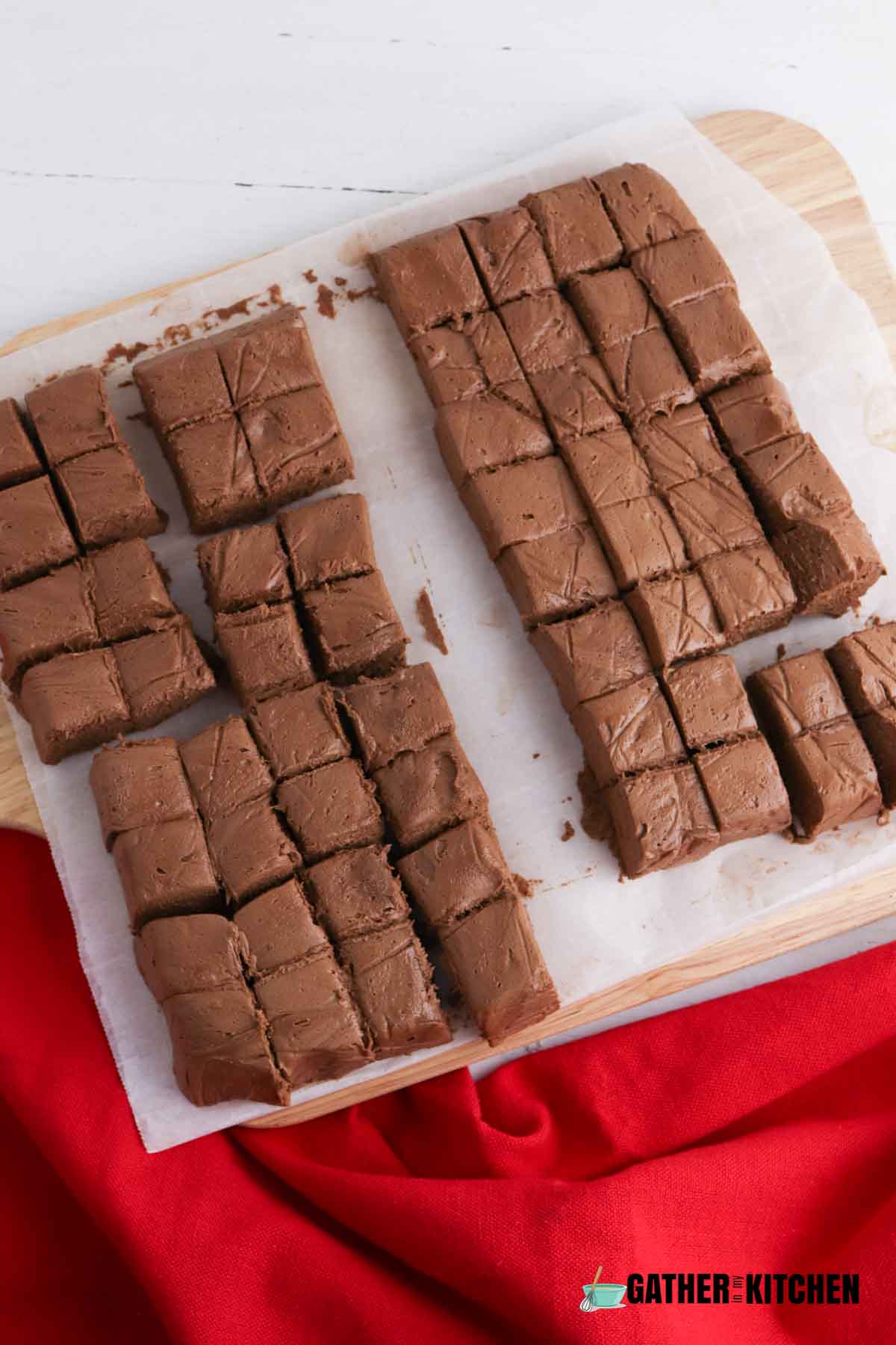 Chocolate cut up into squares.