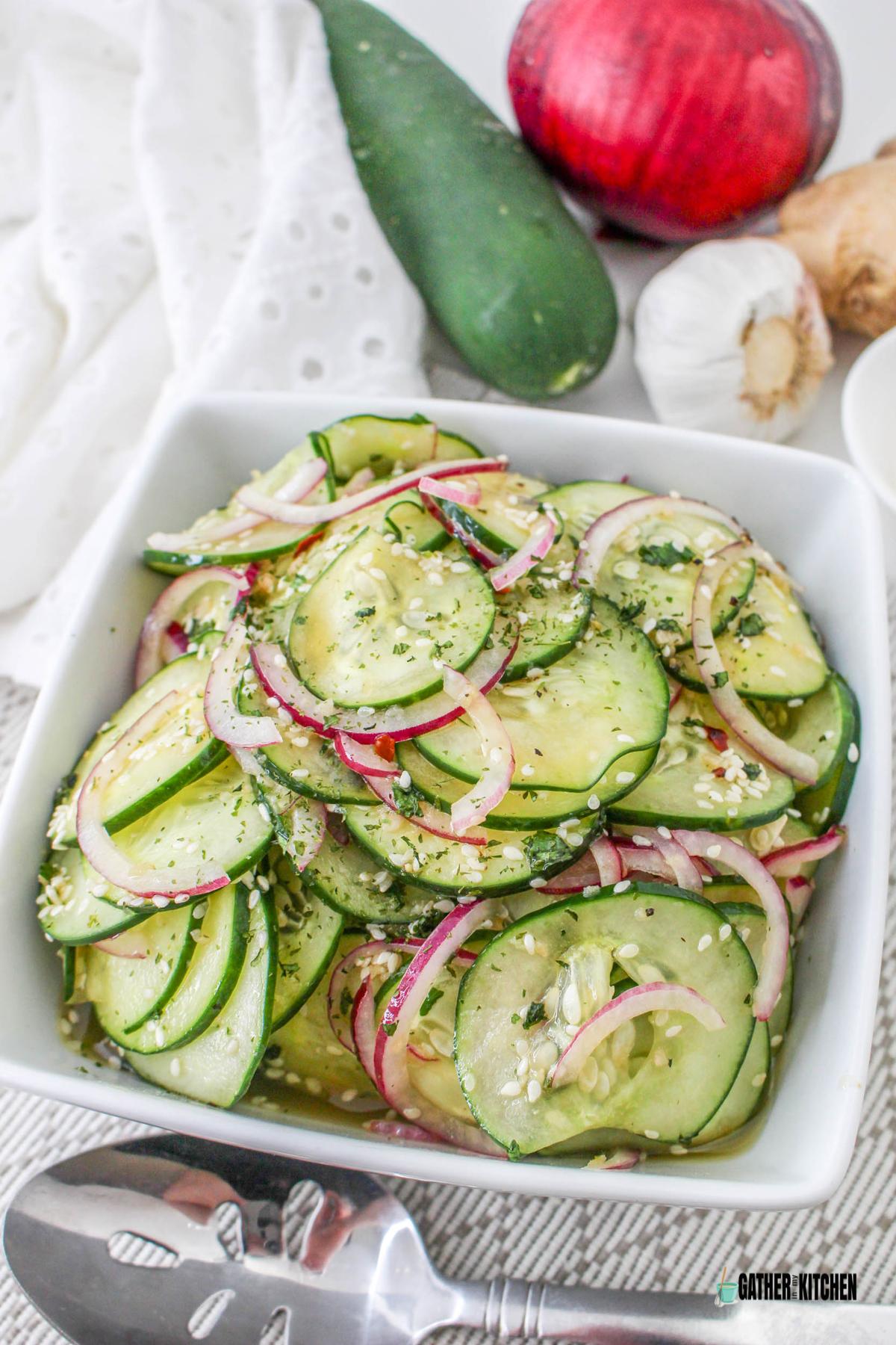 Closeup of Easy Asian Cucumber Salad