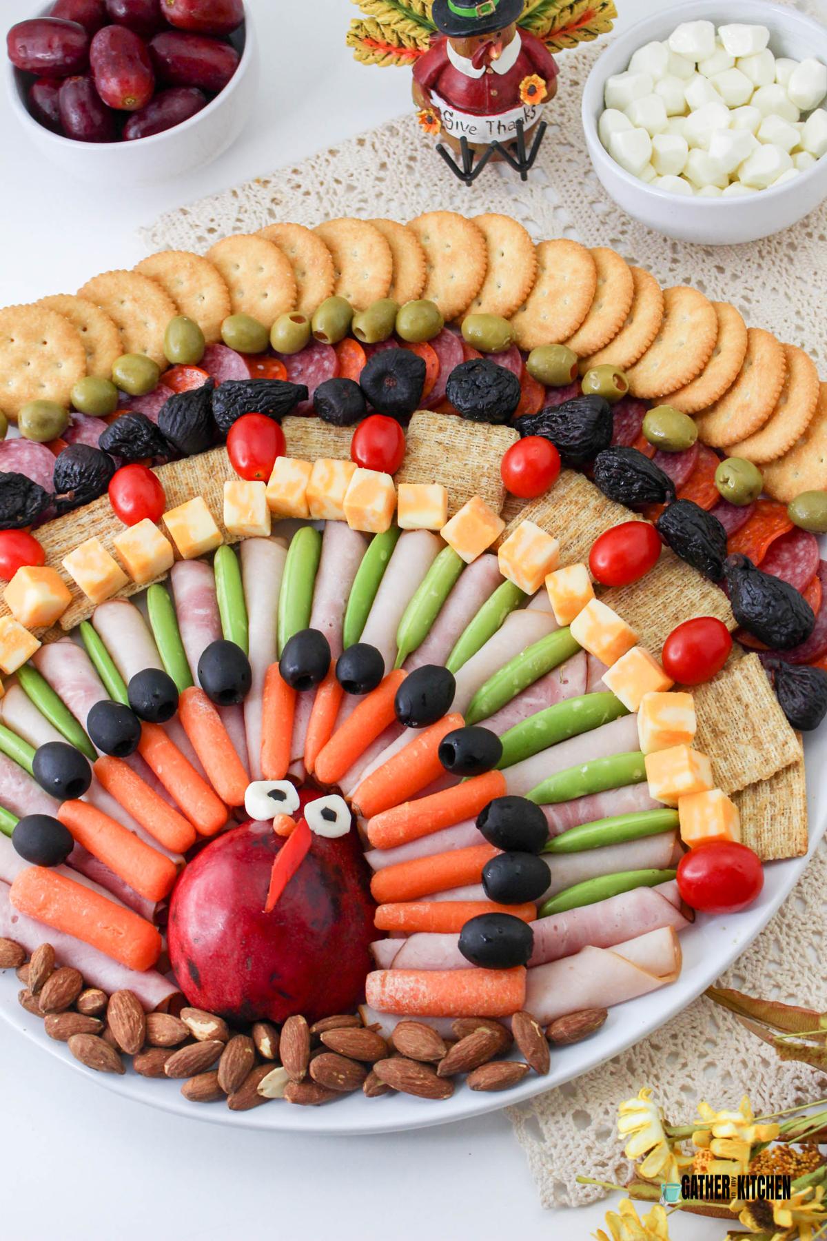 Top down view of Turkey Charcuterie Board