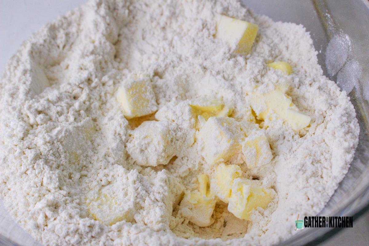 Butter added into flour mixture.