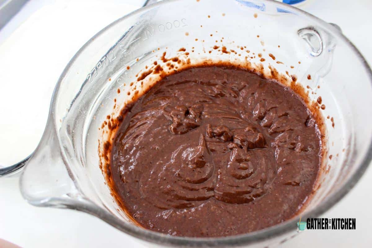 Chocolate pudding in a mixing bowl.