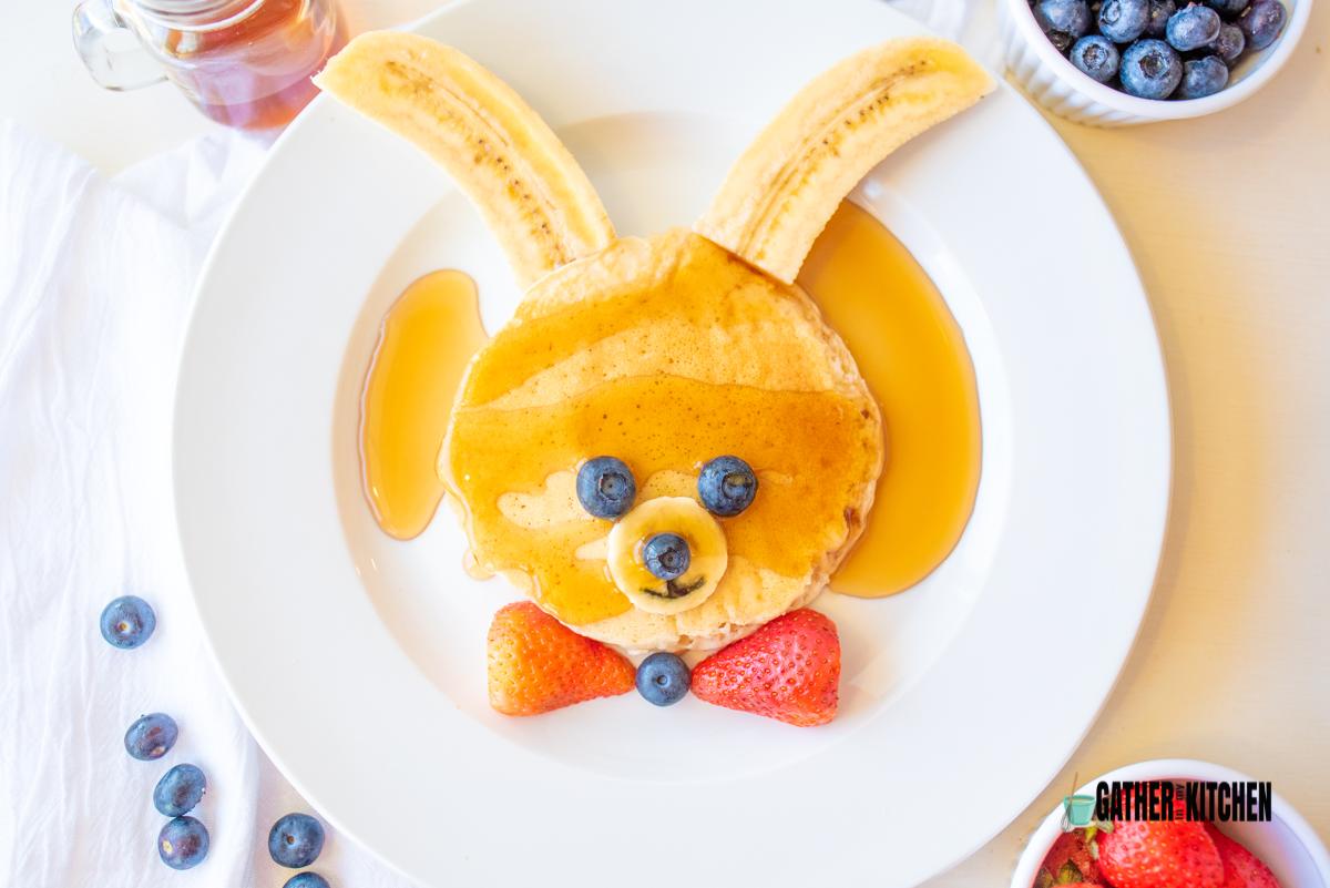 bunny face pancake with syrup.