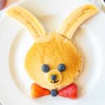 Bunny face pancake on a plate.