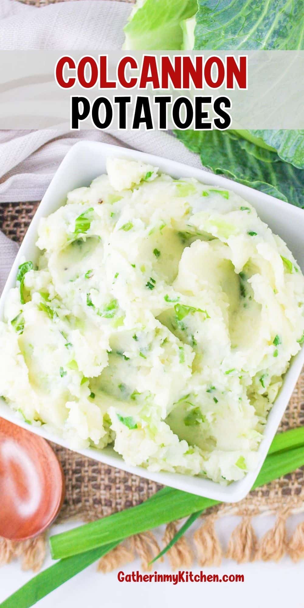 Pin image: colcannon potatoes with the words "colcannon potatoes" over the top.