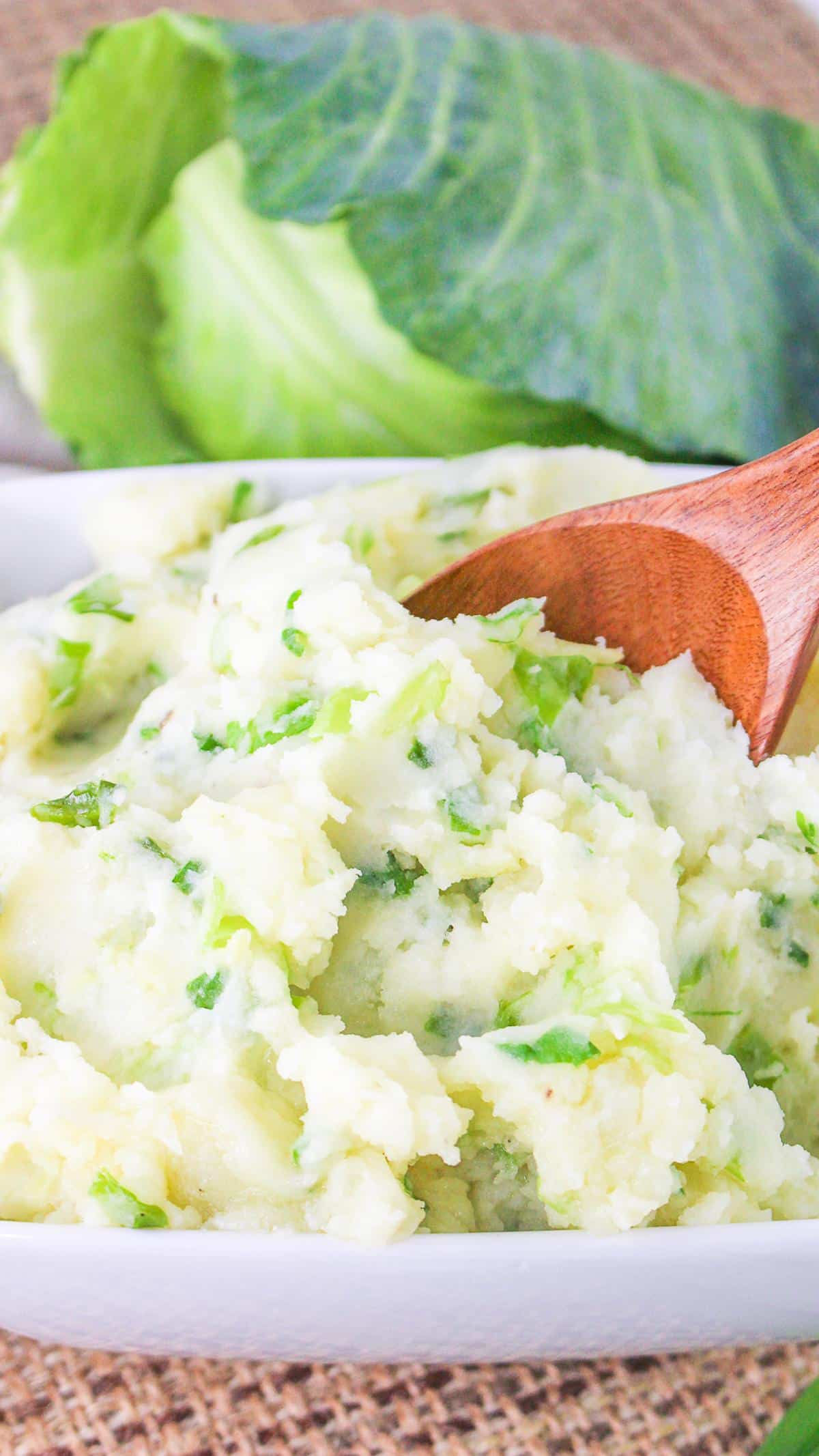 Colcannon potatoes in a bowl.