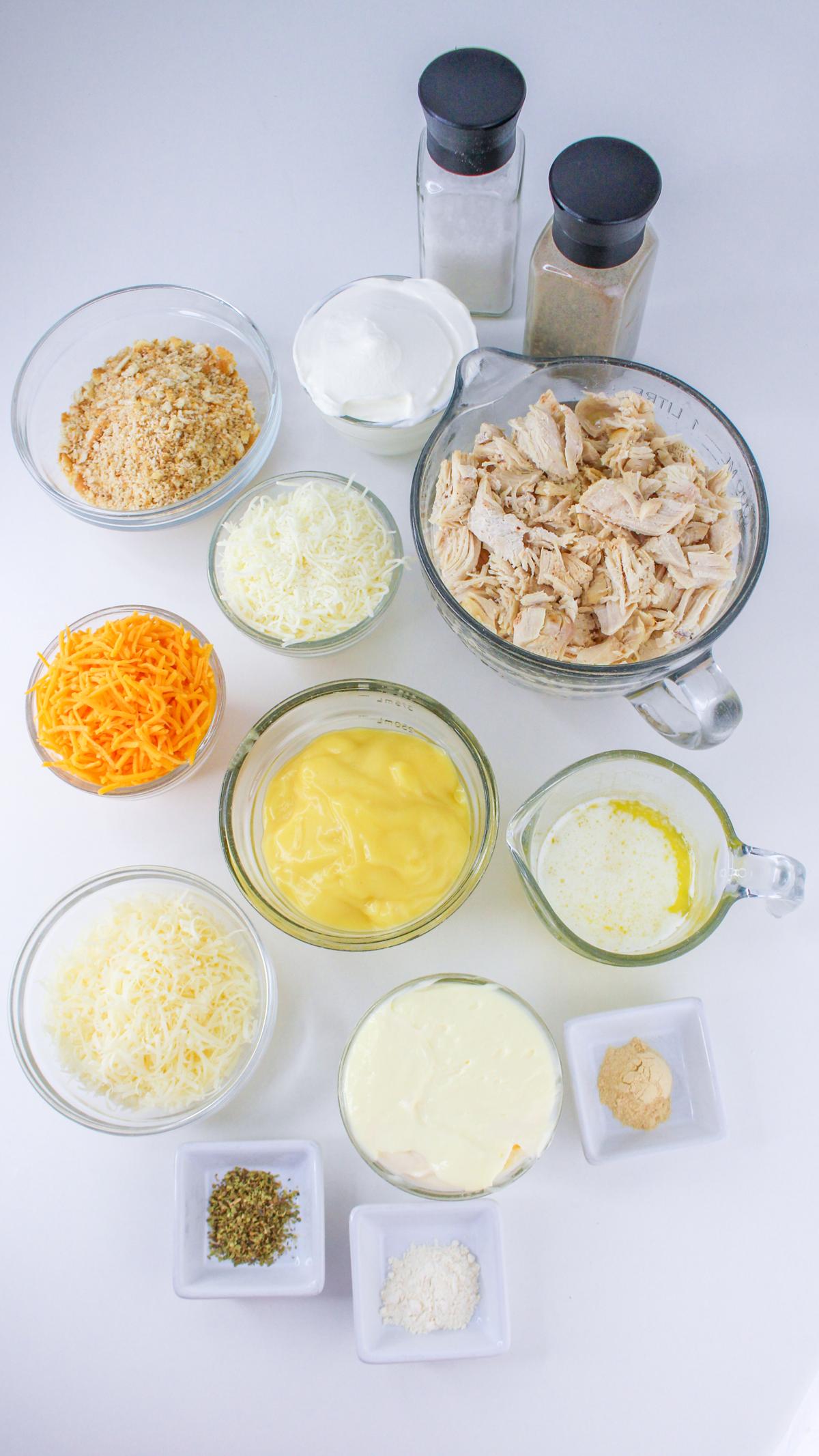 Ingredients for million dollar chicken casserole.