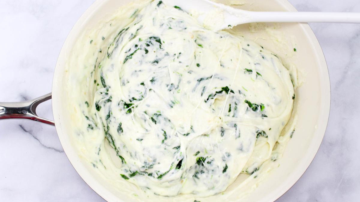 Everything stirred together for spinach dip.