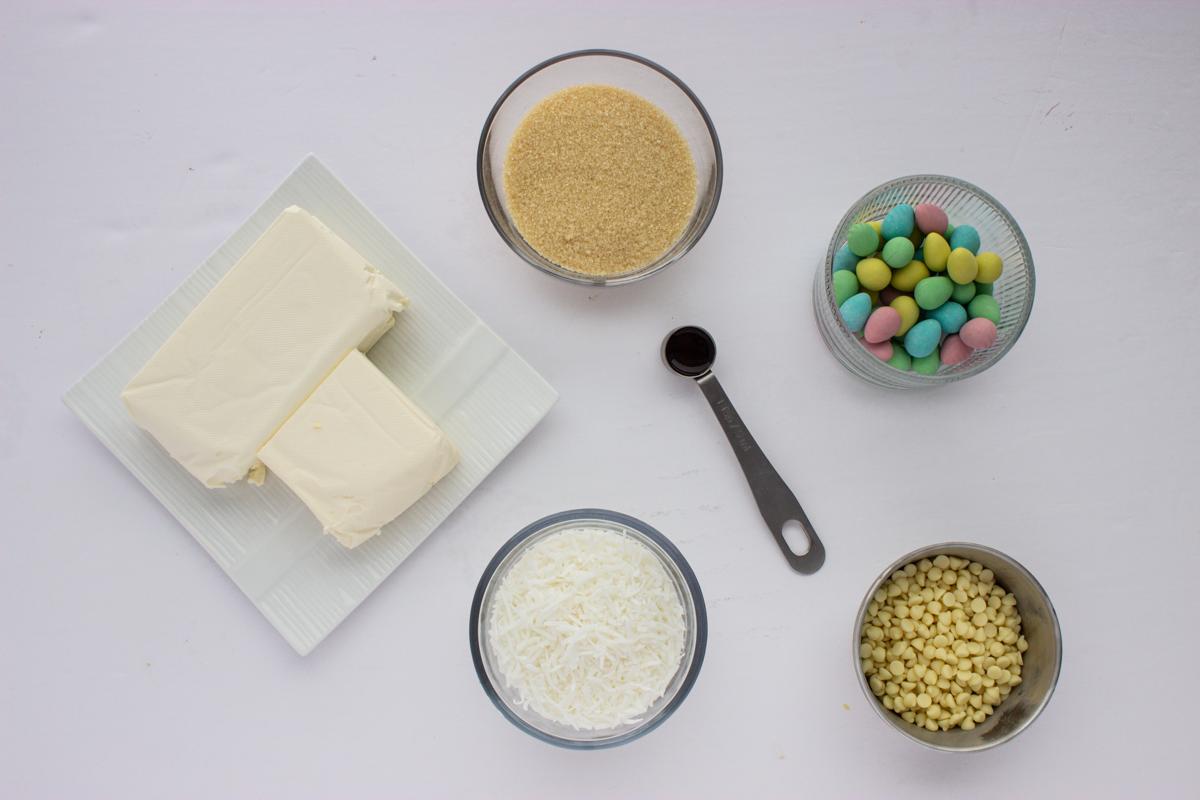 Ingredients for mini cheeseball Easter nests.