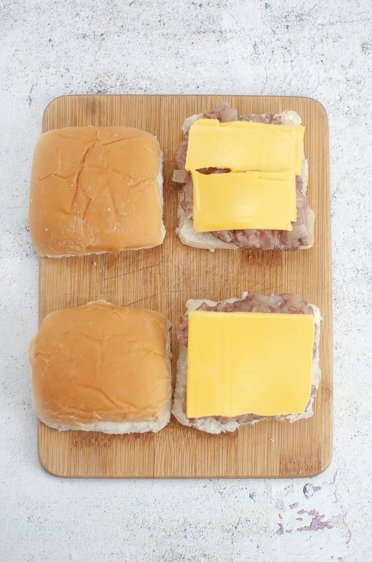 American cheese on the meat patties.