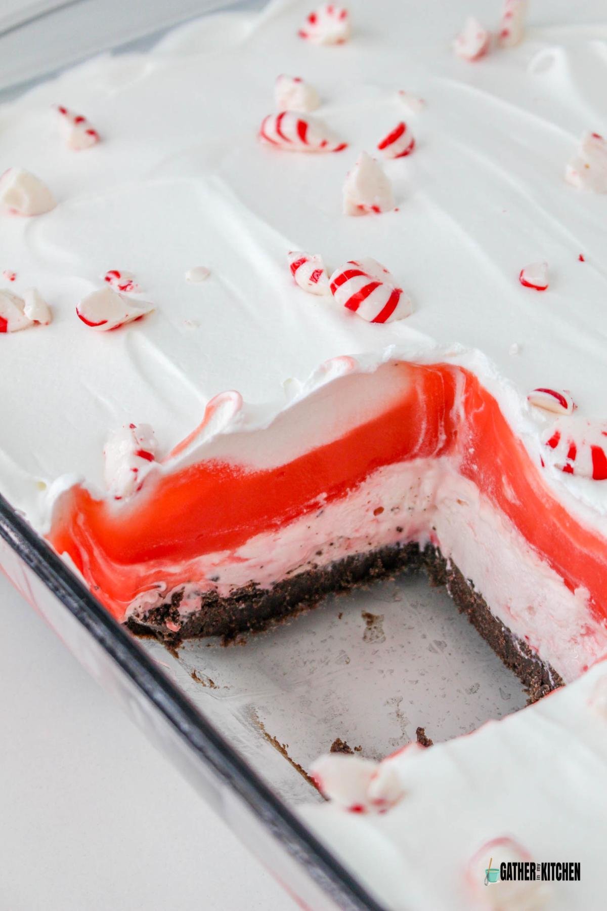 Closeup view of layers of peppermint lush.